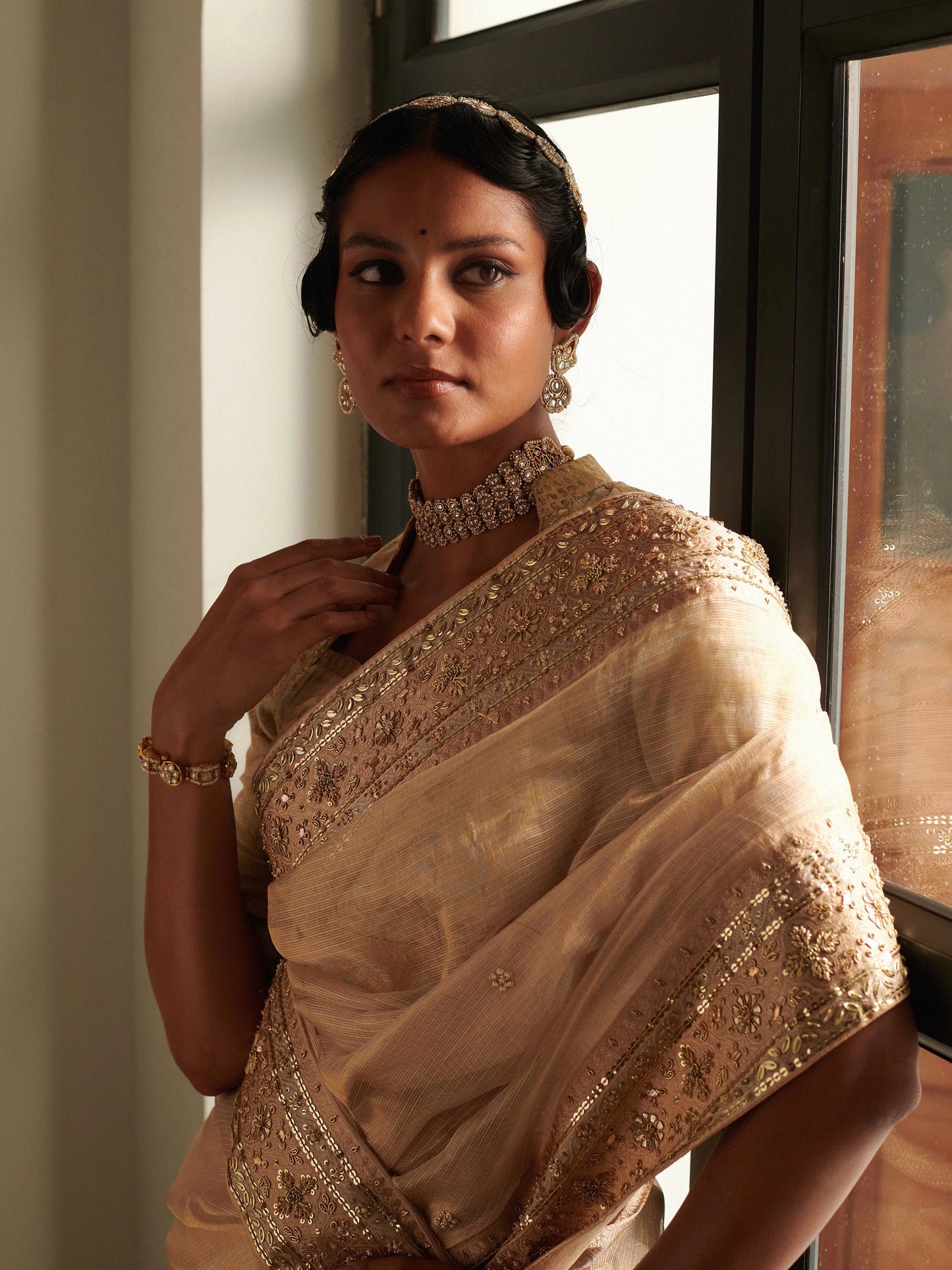 Golden Zardozi Kota Silk Saree