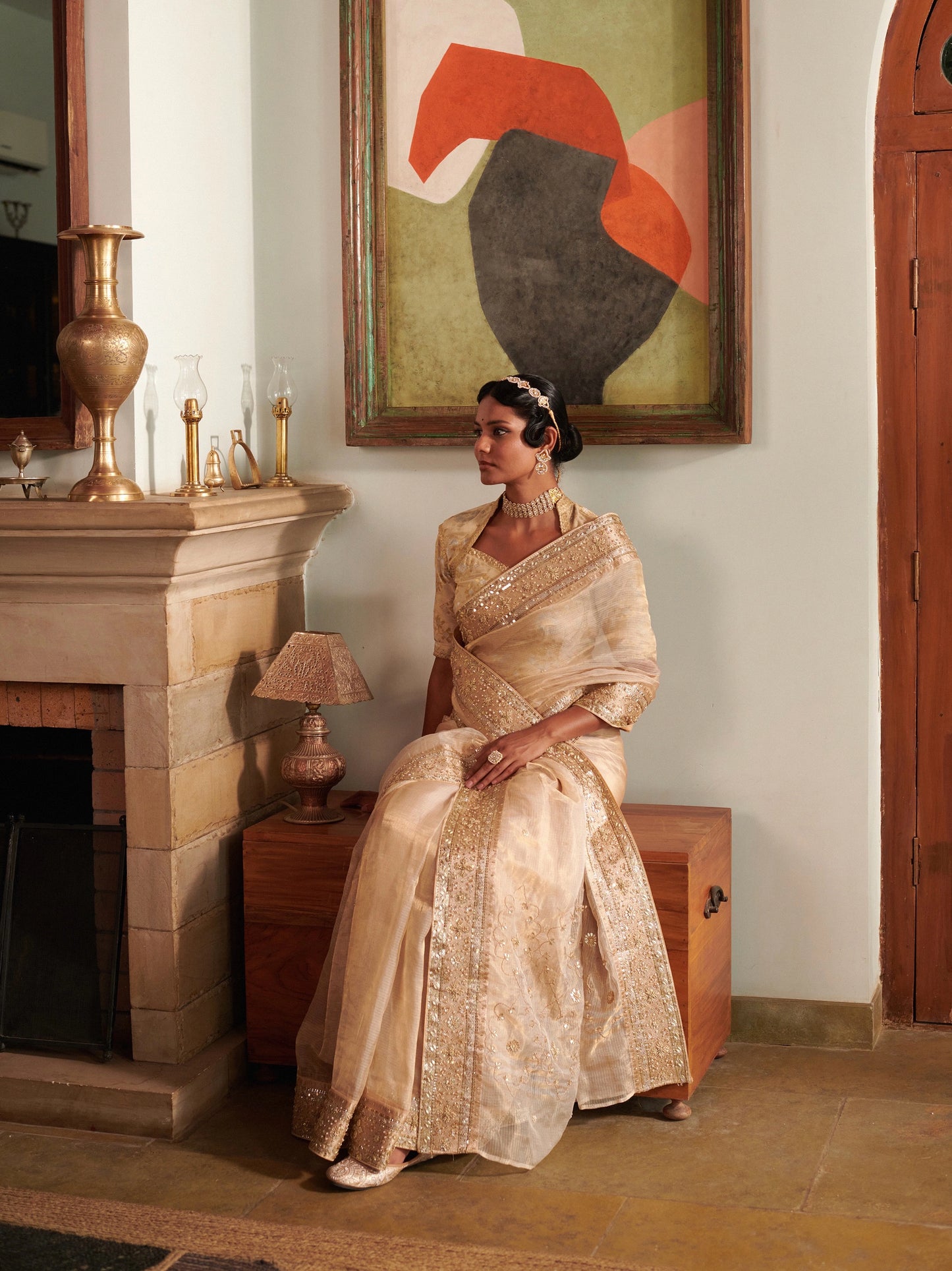 Golden Zardozi Kota Silk Saree