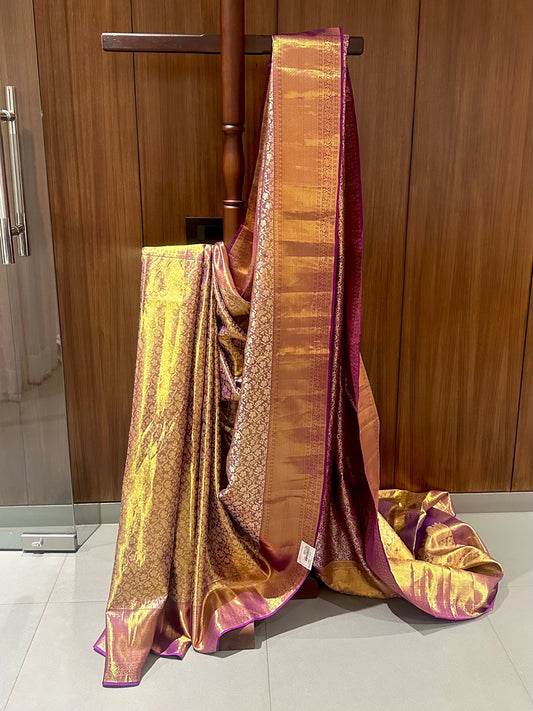 Purple Handloom  Jamawar Pure Tissue Silk Saree