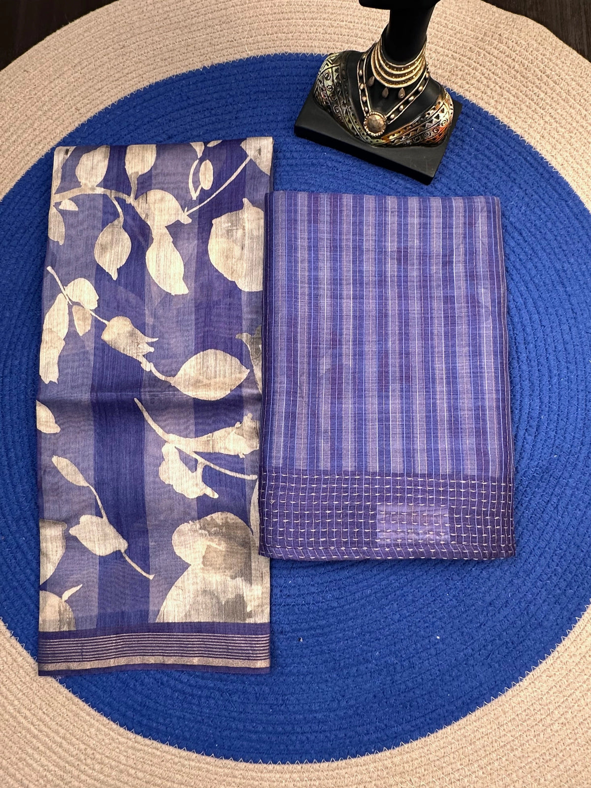 Blue Muga Silk 3-Piece Unstitched Suit