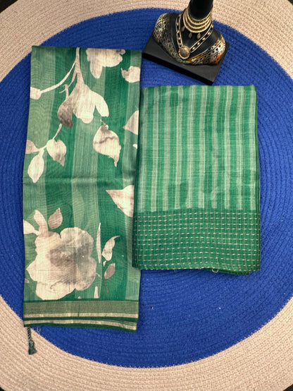 Green Muga Silk 3-Piece Unstitched Suit