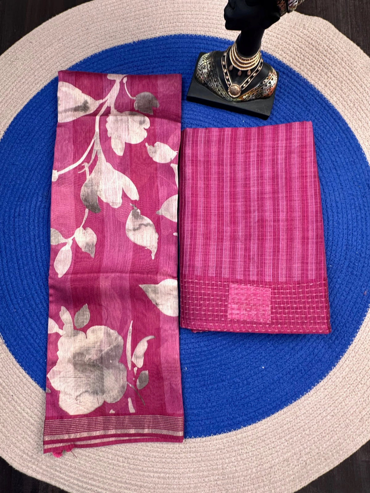 Magenta Muga Silk 3-Piece Unstitched Suit