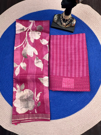Magenta Muga Silk 3-Piece Unstitched Suit