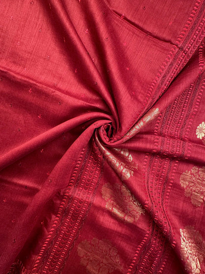 Maroon Muga Silk Saree