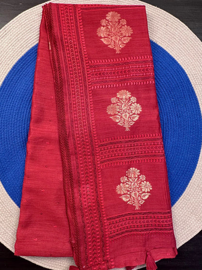 Maroon Muga Silk Saree