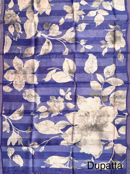 Blue Muga Silk 3-Piece Unstitched Suit