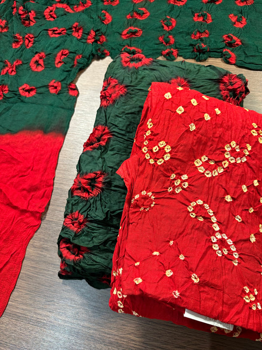 red green bandhej jaipuri cotton suit