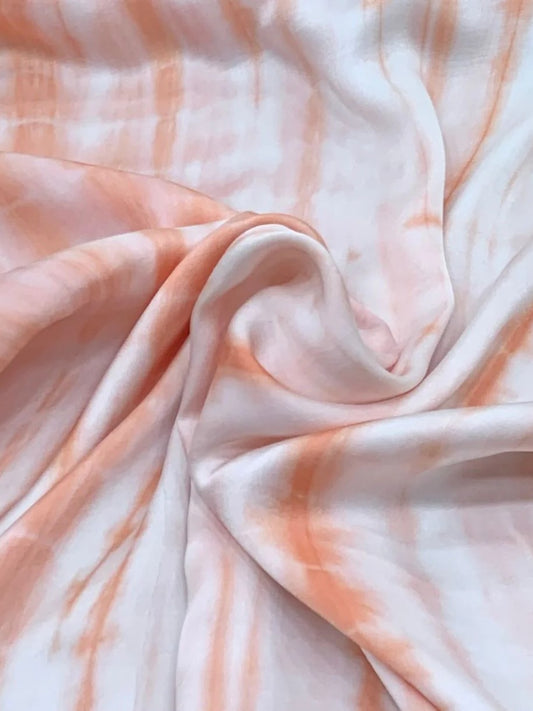 Peach Tie-Dye Cotton Satin Fabric