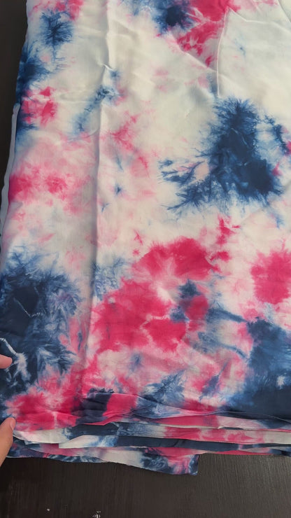 Blue-Pink Tie-Dye Cotton Satin Fabric