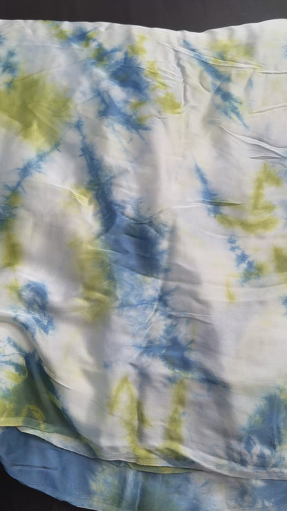 Blue-Green Tie-Dye Cotton Satin Fabric