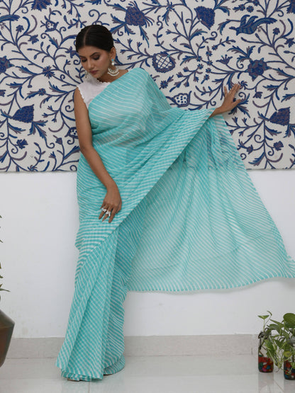 Sea Green Leheriya Pure Georgette Saree