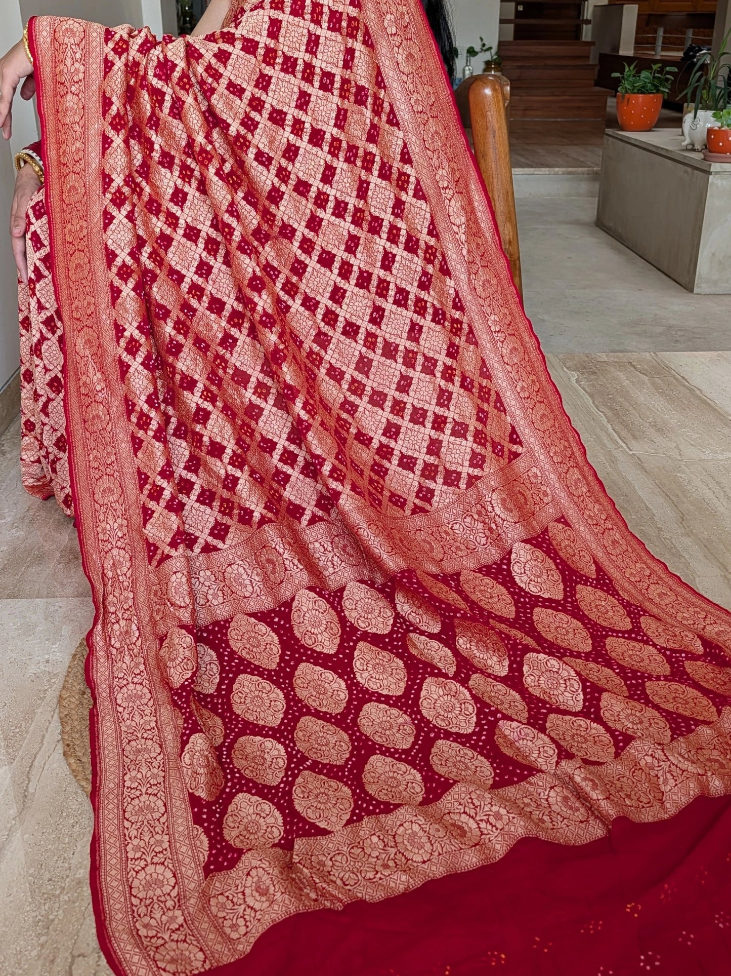 Red Gharchola Bandhej Pure Georgette Saree