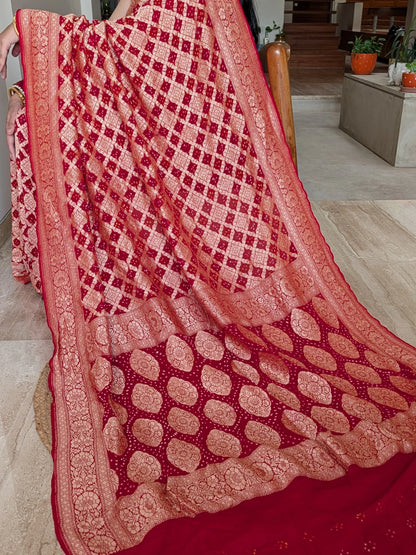 Red Gharchola Bandhej Pure Georgette Saree