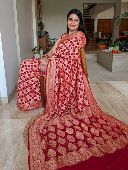 Red Gharchola Bandhej Pure Georgette Saree