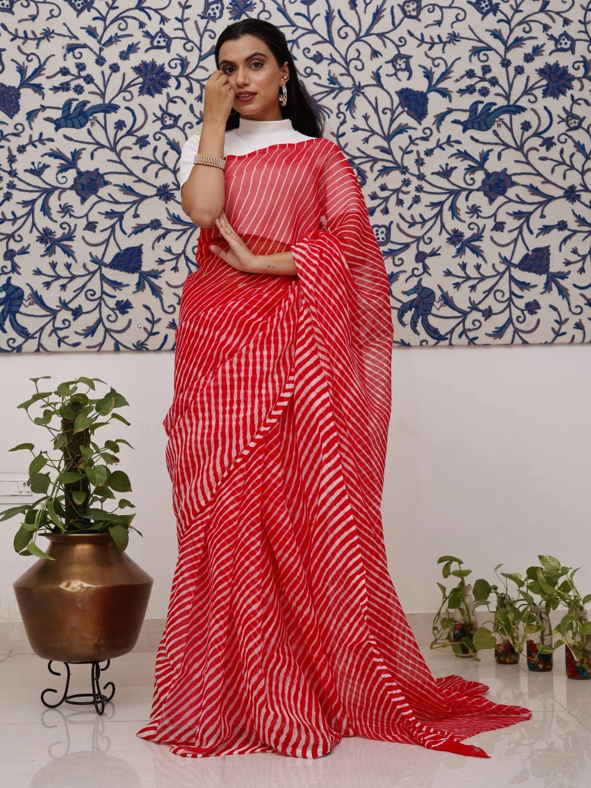 Red Leheriya Pure Georgette Saree