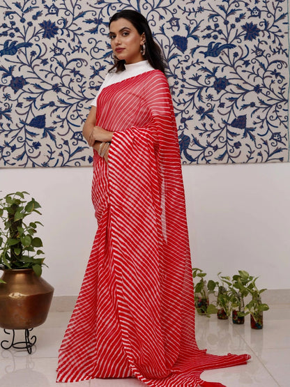 Red Leheriya Pure Georgette Saree