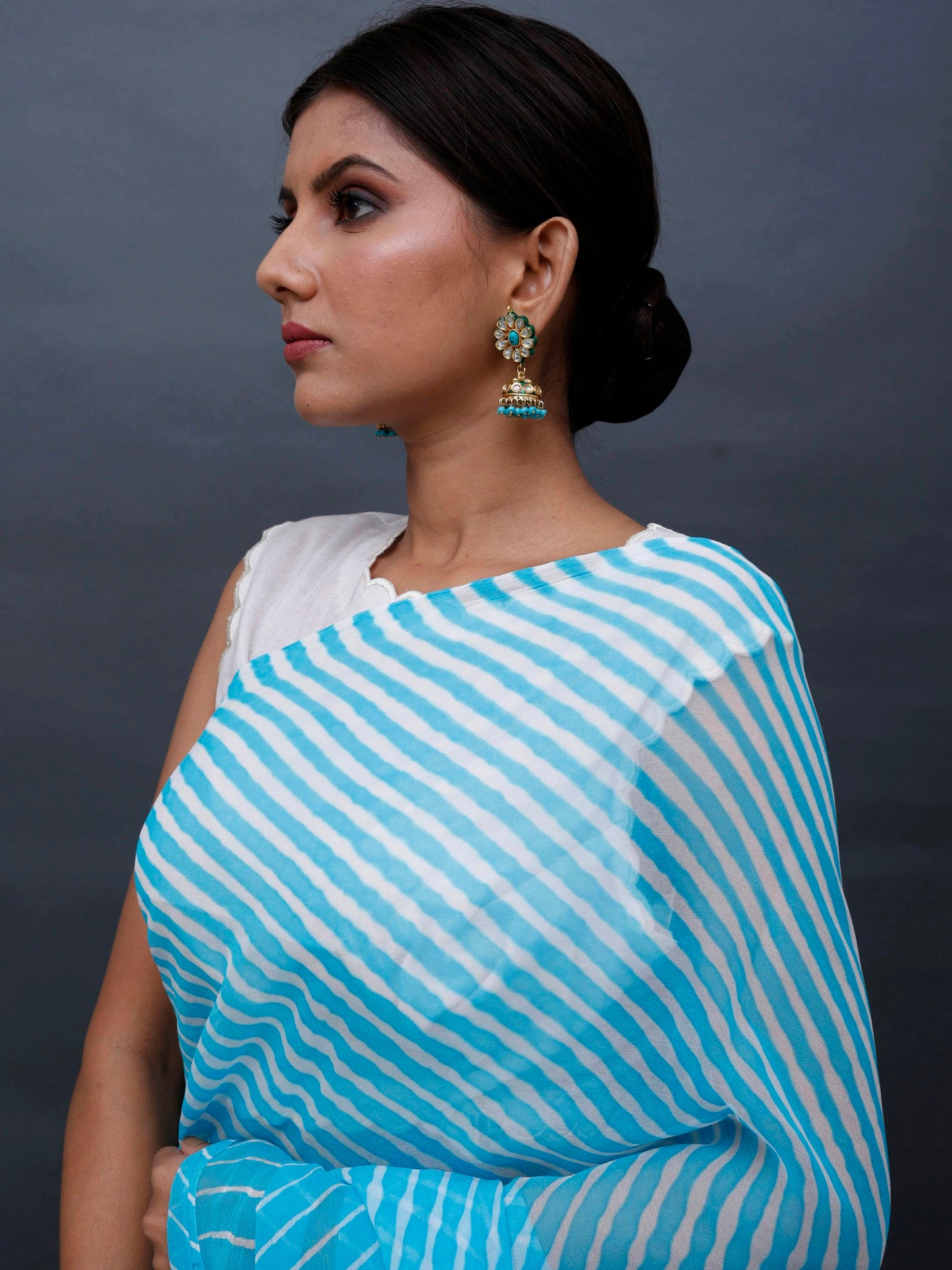 Firozi Leheriya Pure Georgette Saree