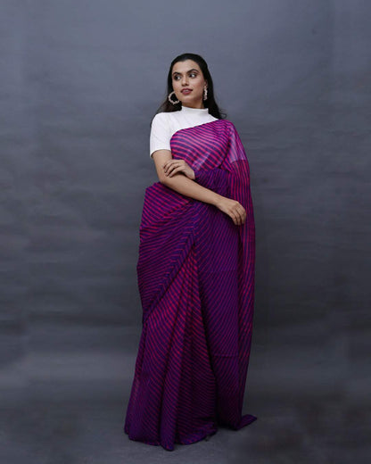 Purple-Pink Leheriya Pure Georgette Saree