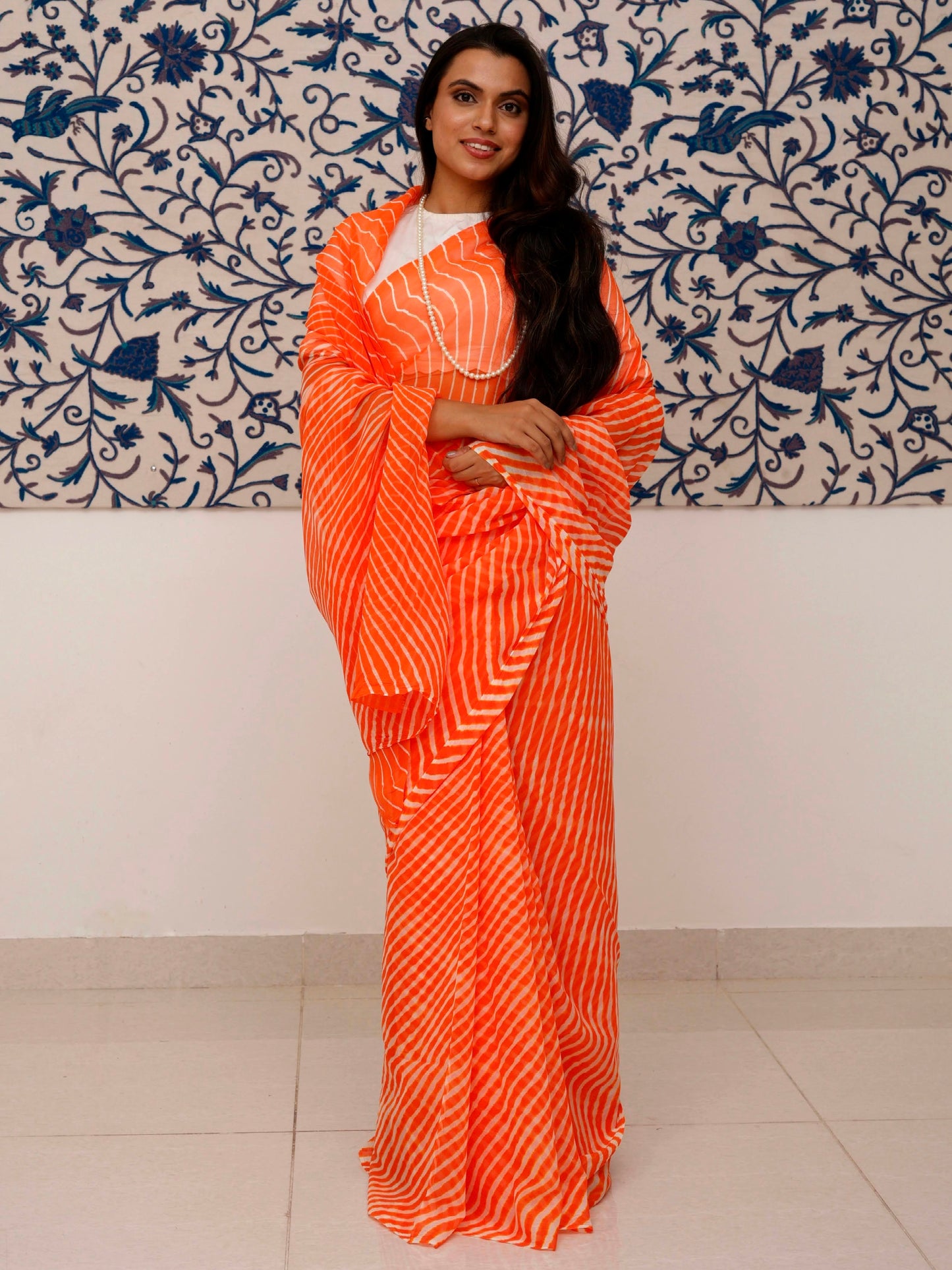 Orange Leheriya Pure Georgette Saree