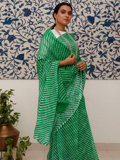 Green Leheriya Pure Georgette Saree