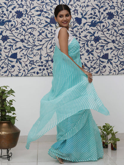 Sea Green Leheriya Pure Georgette Saree
