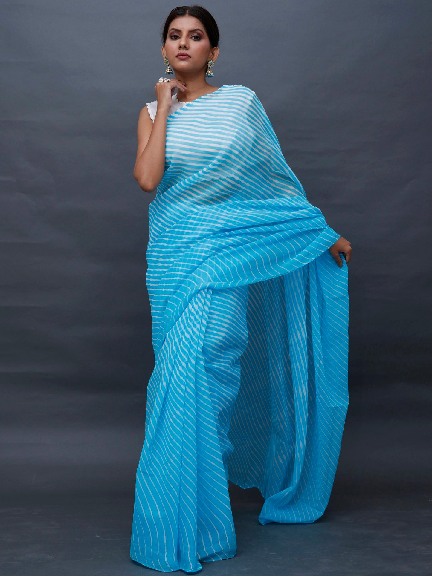 Firozi Leheriya Pure Georgette Saree