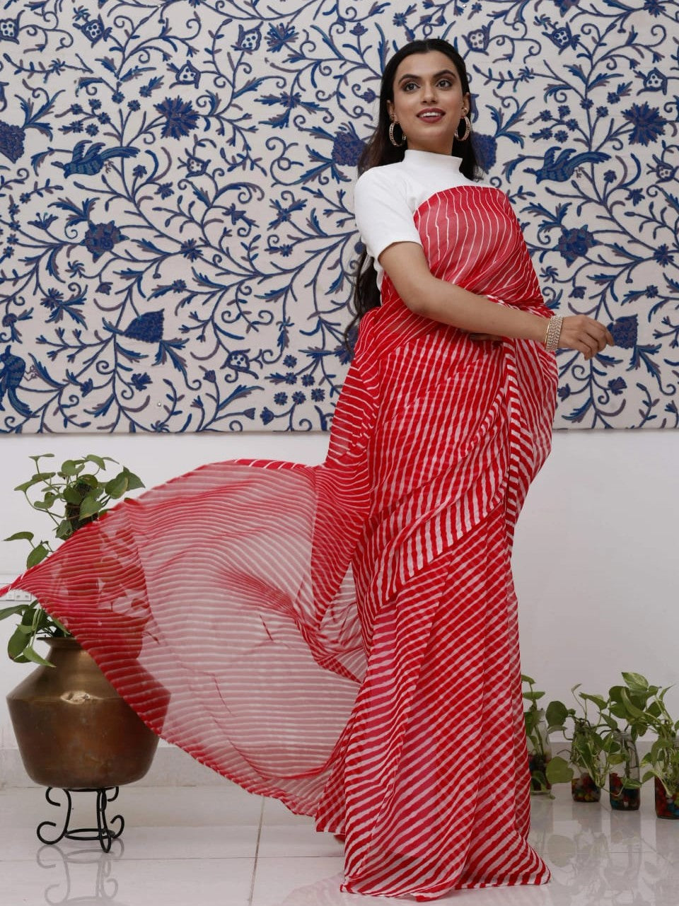 Red Leheriya Pure Georgette Saree