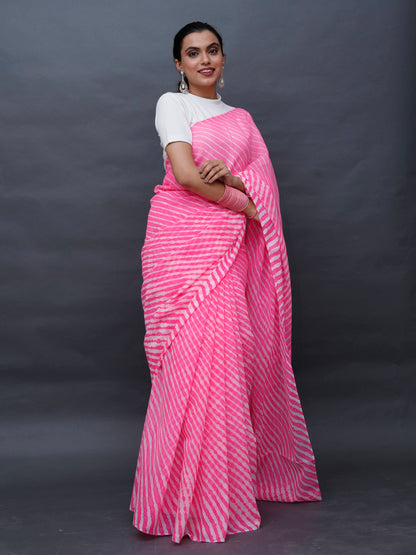 Pink Leheriya Pure Georgette Saree