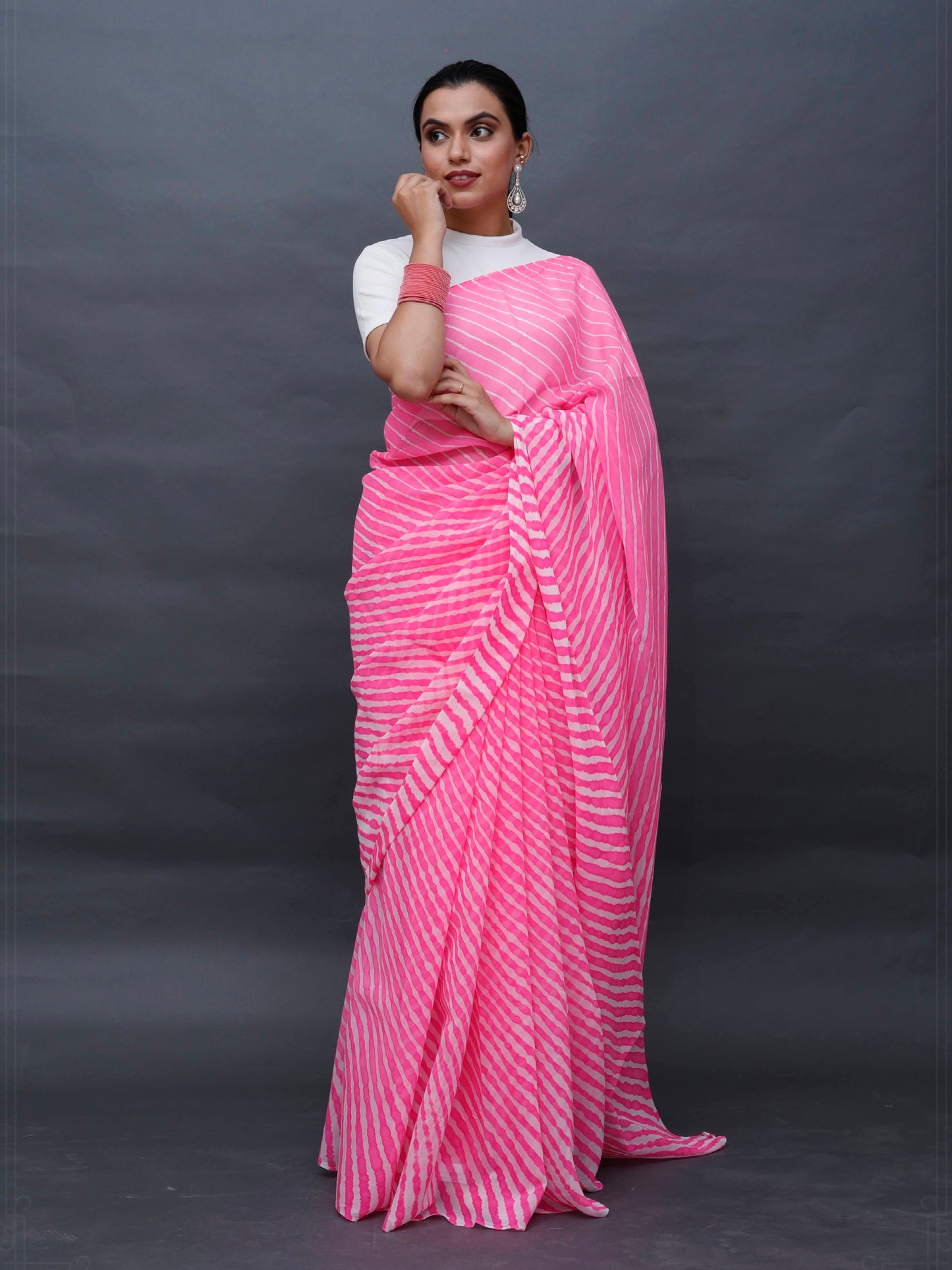 Pink Leheriya Pure Georgette Saree