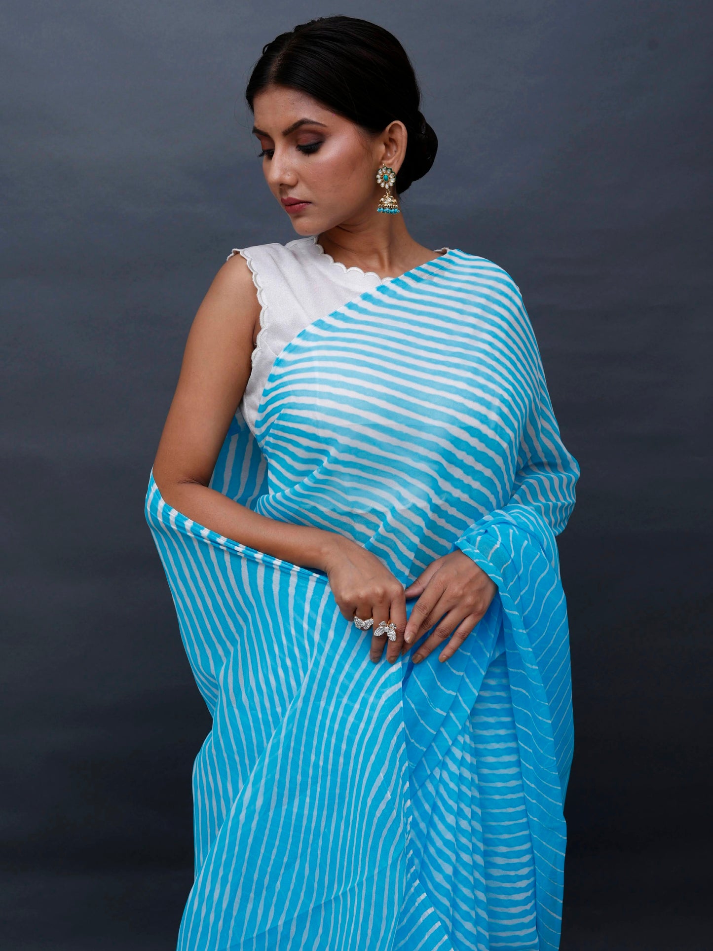 Firozi Leheriya Pure Georgette Saree