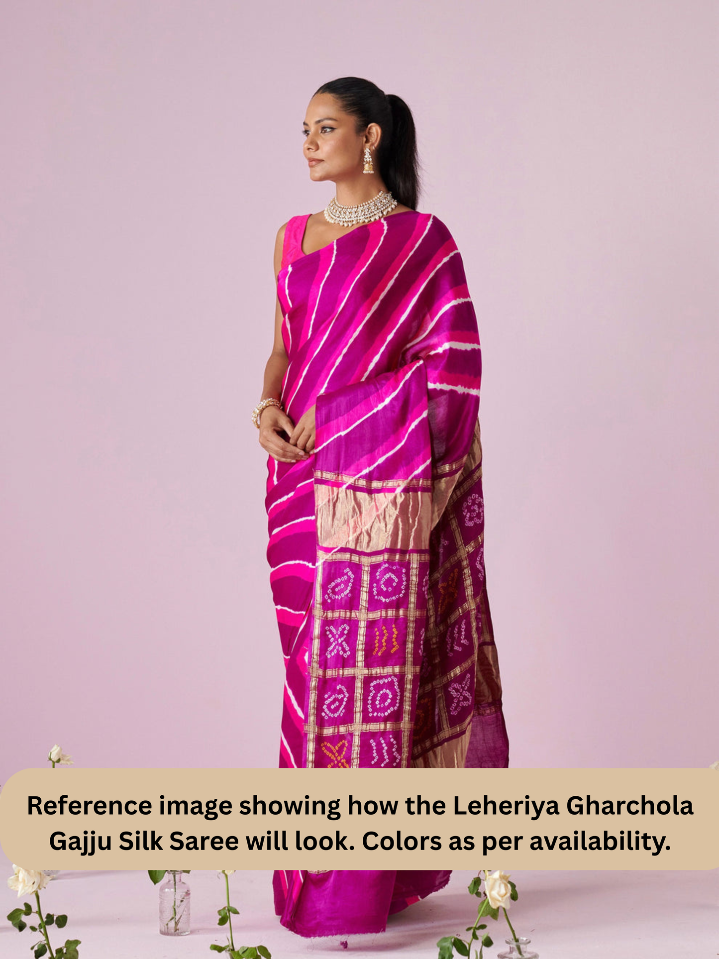 Purple Leheriya Gharchola Gajji Silk Saree