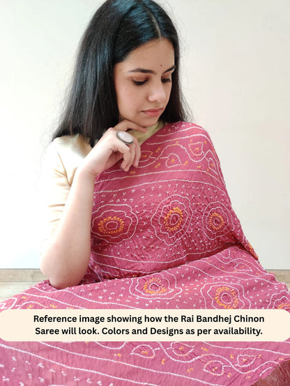Magenta Bandhej Chinon Saree