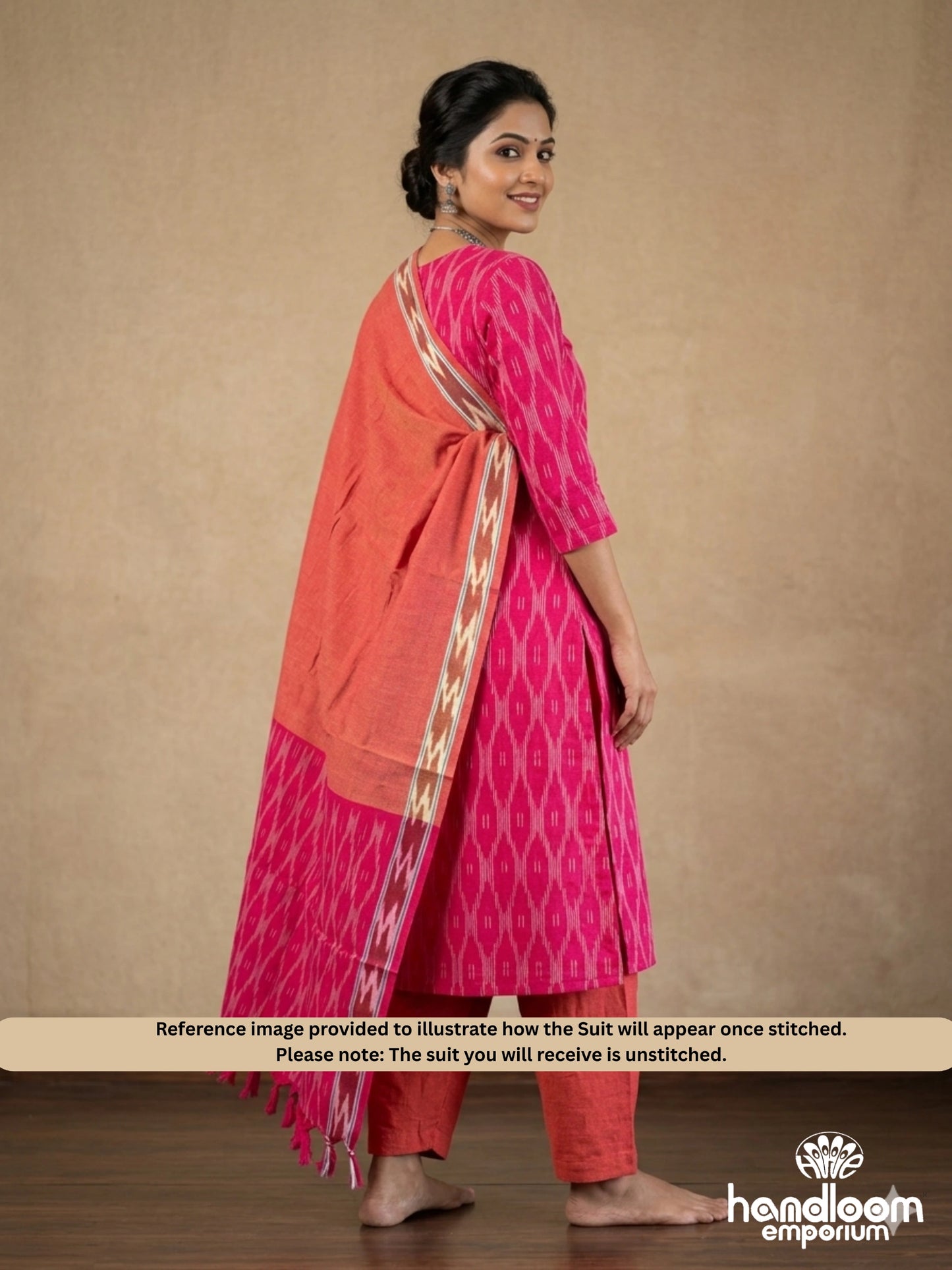 Rani Pink Ikkat Cotton Unstitched 3-Piece Suit