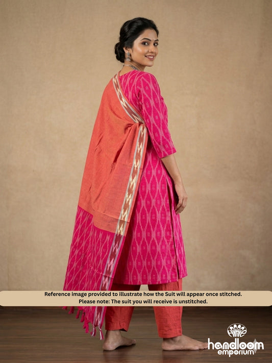 Rani Pink Ikkat Cotton Unstitched 3-Piece Suit