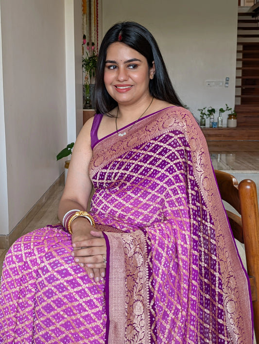 Mauve-Purple Gharchola Bandhej Pure Georgette Saree