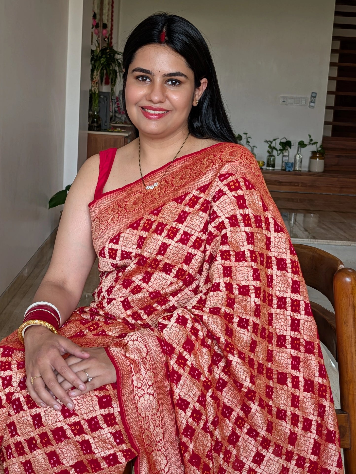 Red Gharchola Bandhej Pure Georgette Saree