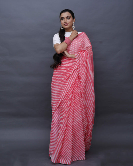 Coral Leheriya Pure Georgette Saree