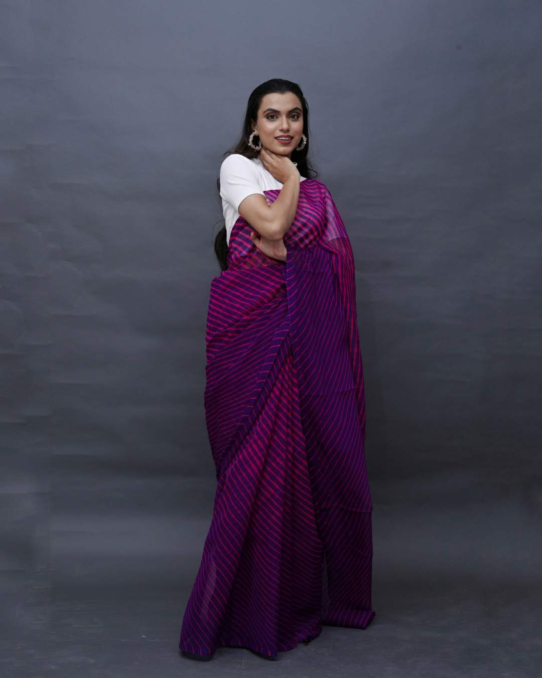 Purple-Pink Leheriya Pure Georgette Saree