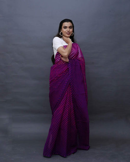 Purple-Pink Leheriya Pure Georgette Saree