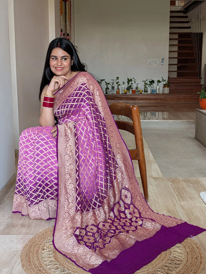 Mauve-Purple Gharchola Bandhej Pure Georgette Saree