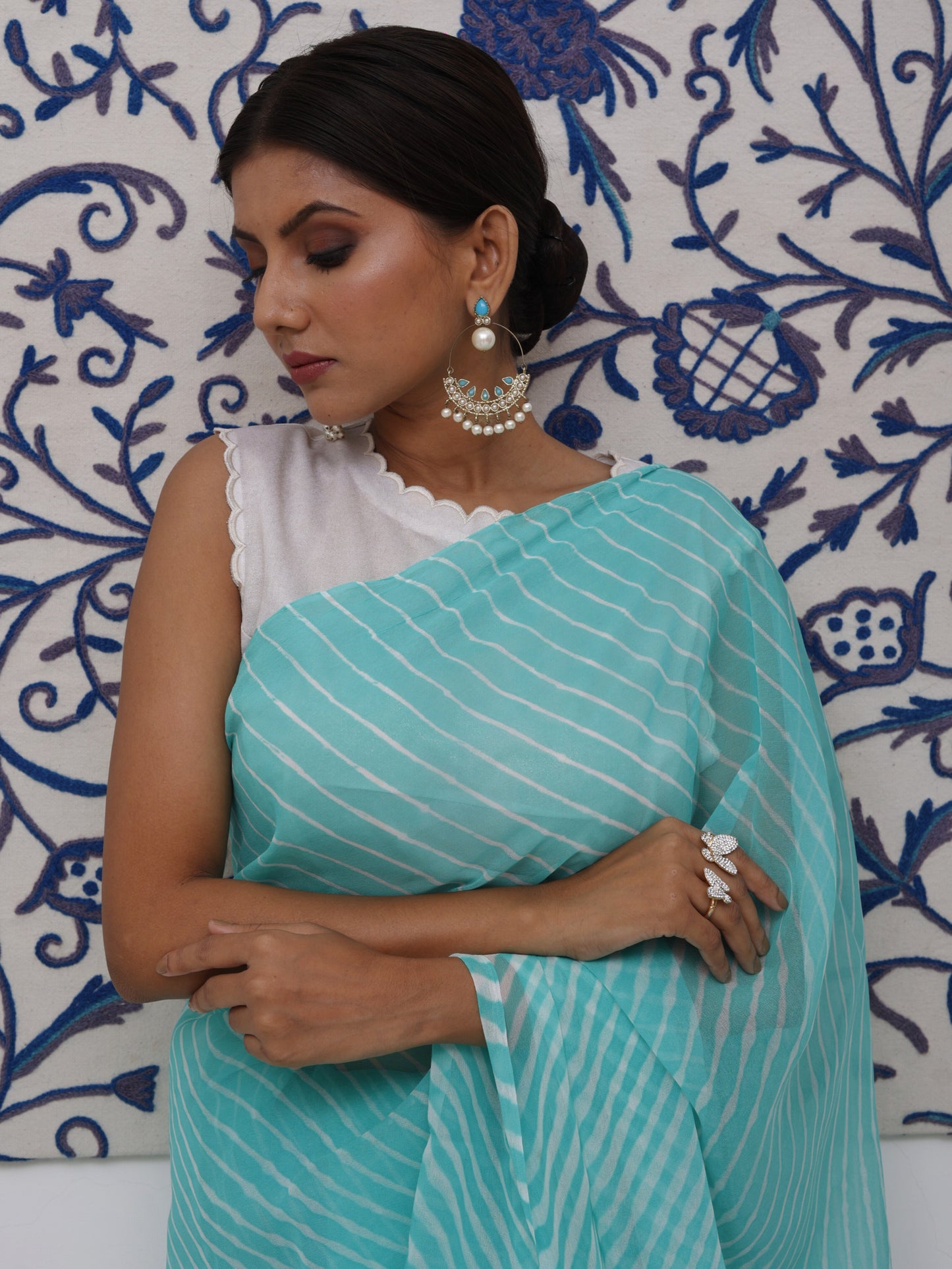 Sea Green Leheriya Pure Georgette Saree