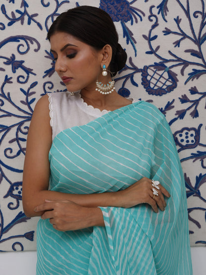 Sea Green Leheriya Pure Georgette Saree