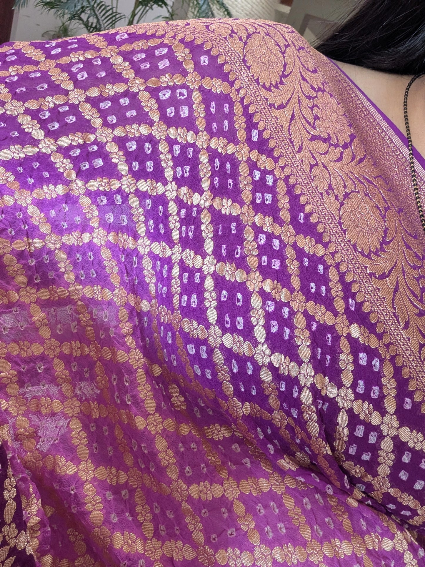 Mauve-Purple Gharchola Bandhej Pure Georgette Saree