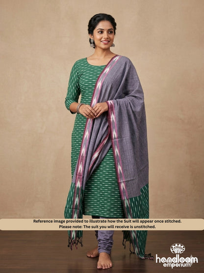 Bottle Green Ikkat Cotton Unstitched 3-Piece Suit