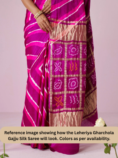 Purple Leheriya Gharchola Gajji Silk Saree
