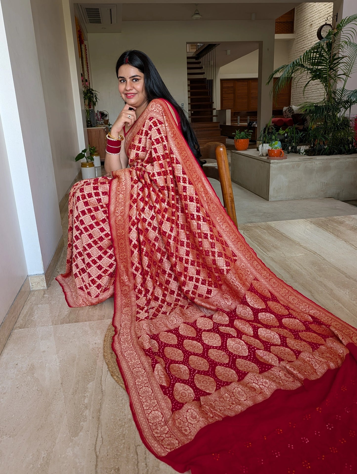 Red Gharchola Bandhej Pure Georgette Saree