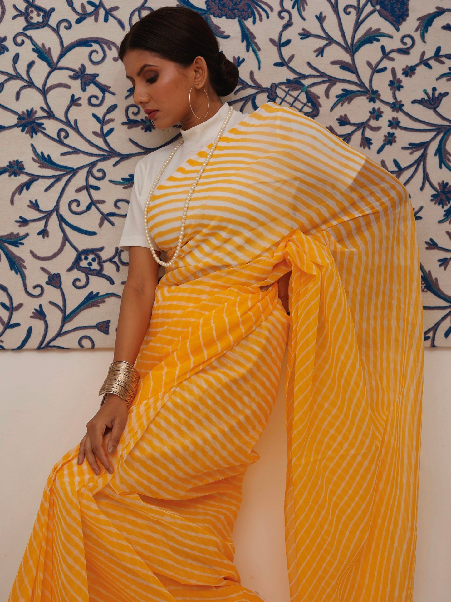 Yellow Leheriya Pure Georgette Saree