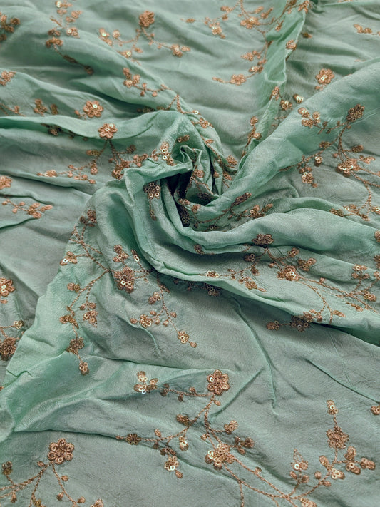 Pista Green Sequins Work Viscose Fabric