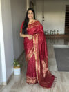 Red Resham Gadhwal Jamawar Pure Silk Saree