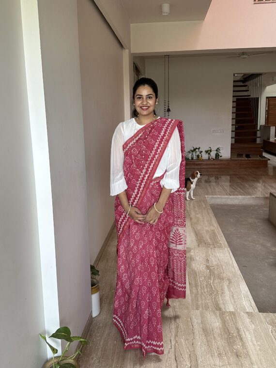 Pink Rajasthani Print Pure Cotton Chanderi Saree